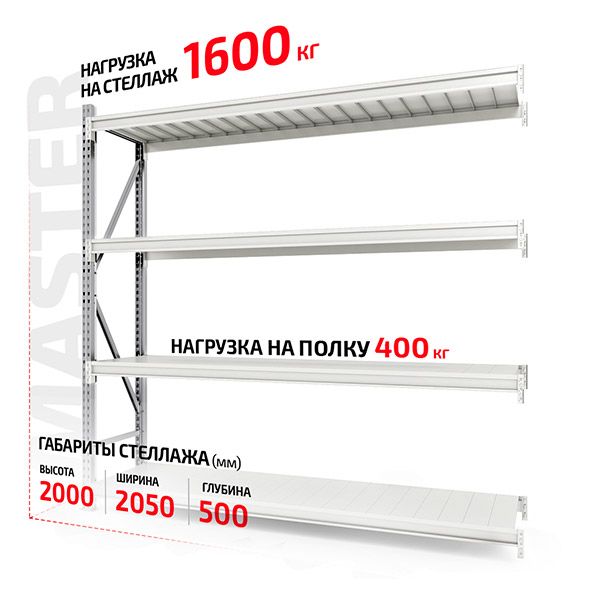 Полочный стеллаж Master 2000x2000x500-4 приставной