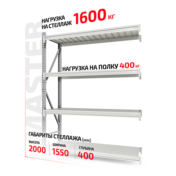 Полочный стеллаж Master 2000x1500x400-4 приставной