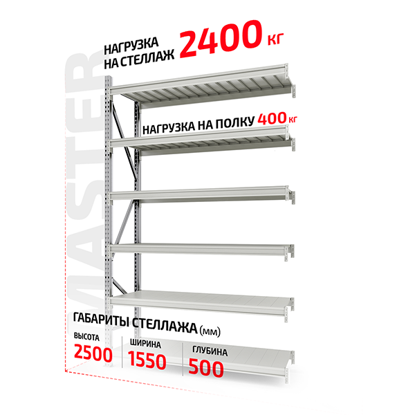 Полочный стеллаж Master 2500x1500x500-6 приставной