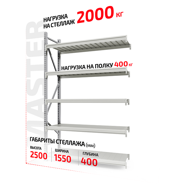 Полочный стеллаж Master 2500x1500x400-5 приставной